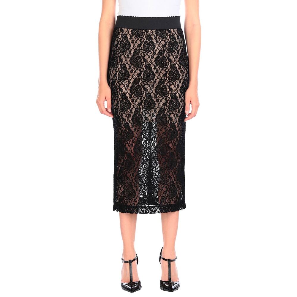 NWT Dolce & Gabbana Black Sheer Lace Midi Pencil Skirt IT 36 US XXS